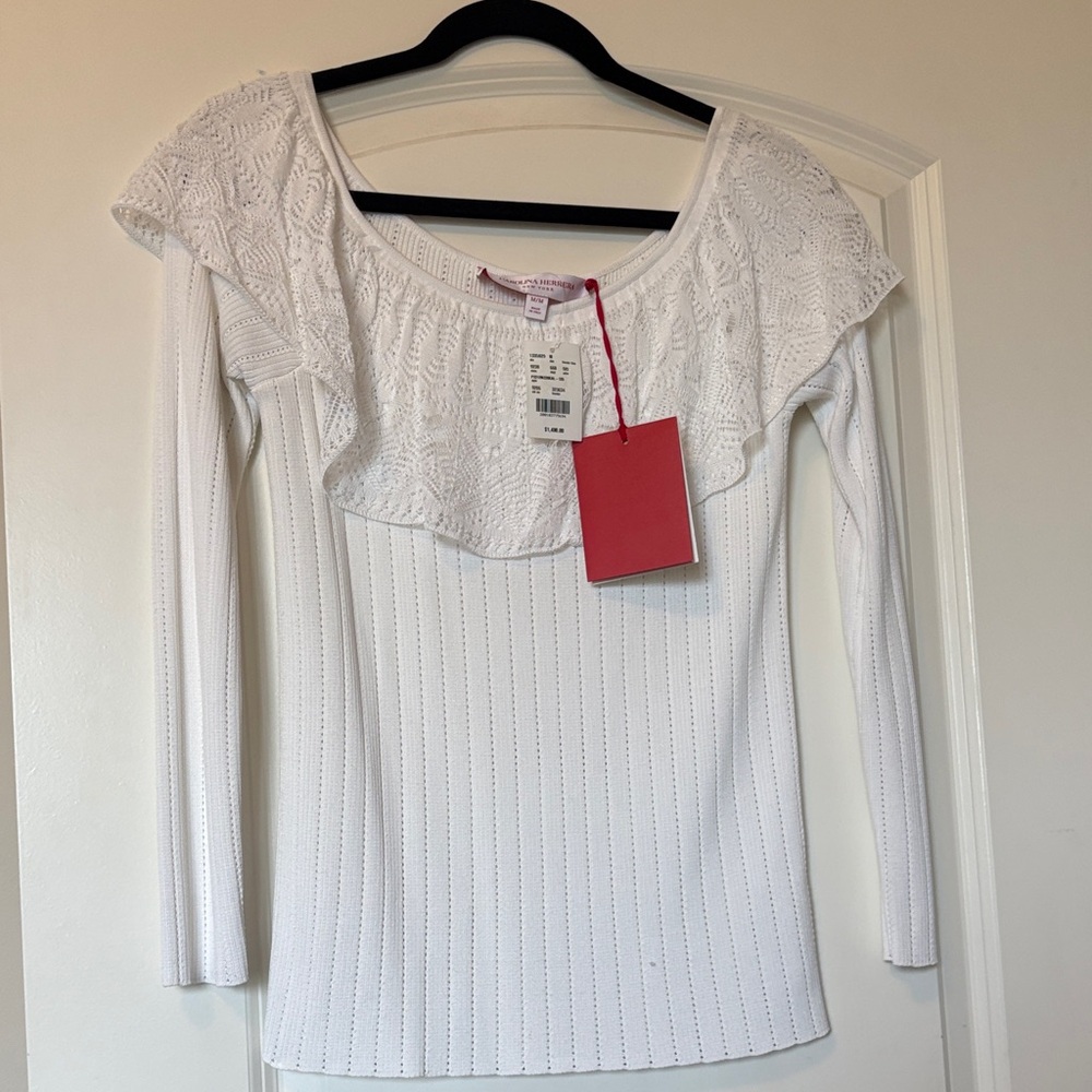 Carolina Herrera White Textured Women's Blouse
